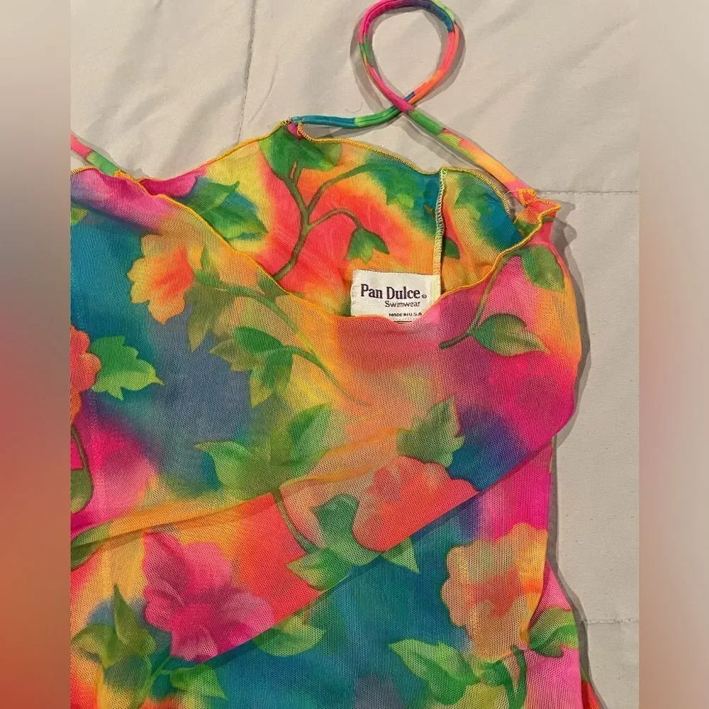 Vintage sheer floral bathing suit cover top - Picture 3 of 3